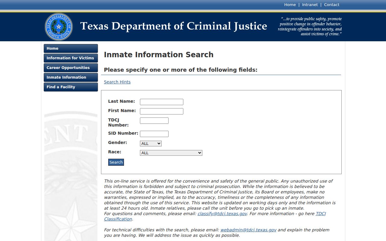 TDCJ inmate locator for Dimmit County arrest history follow-up