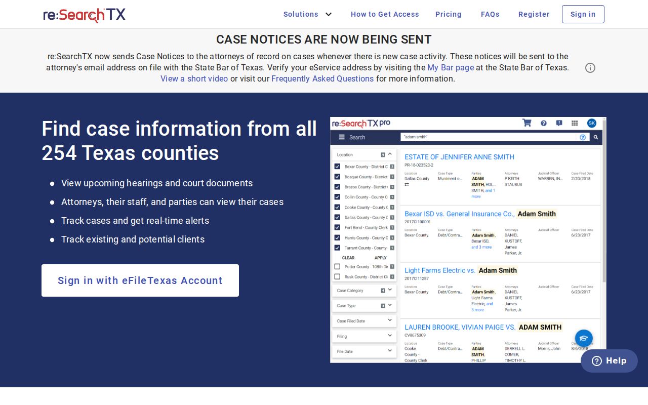 re:SearchTX access for Dimmit County criminal court case records