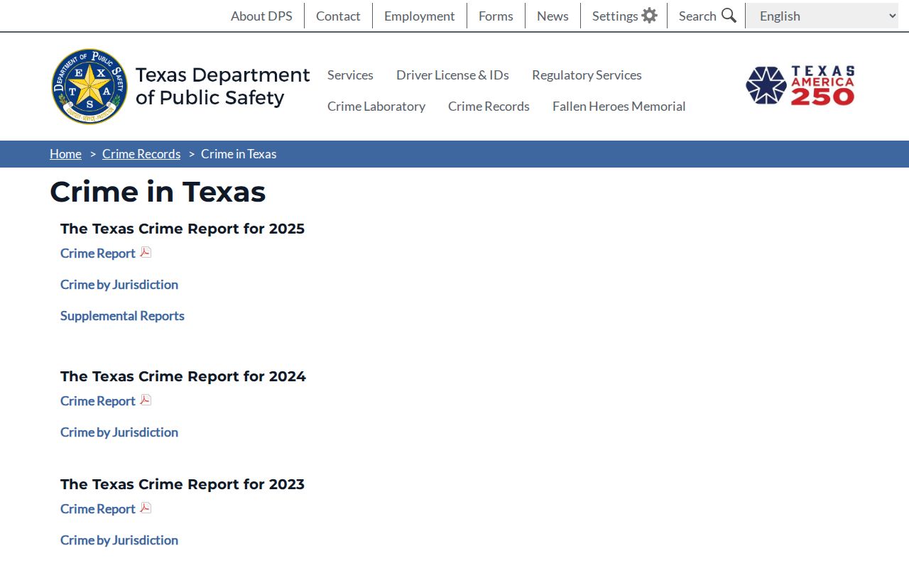 Texas DPS source for Dimmit County criminal record statistics