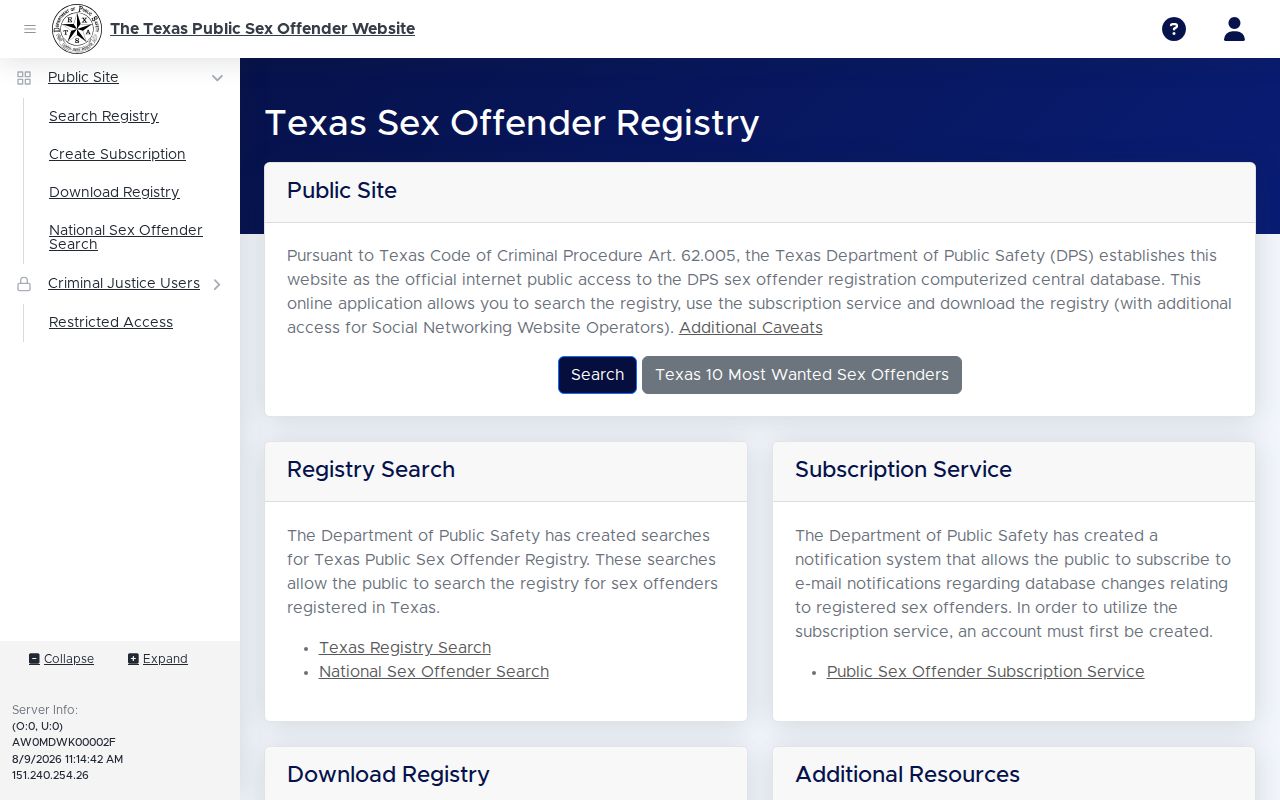 Dimmit County sex offender registry information and subscription page